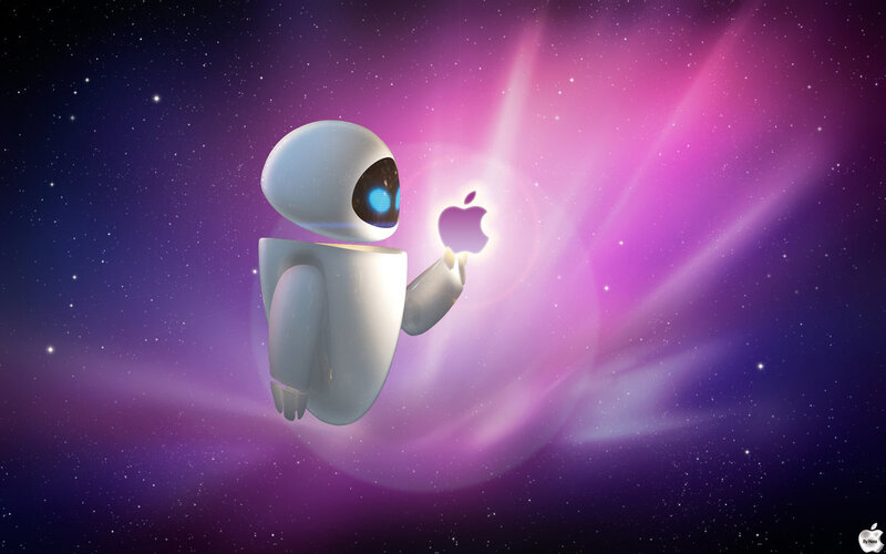Wall-E holding Apple logo