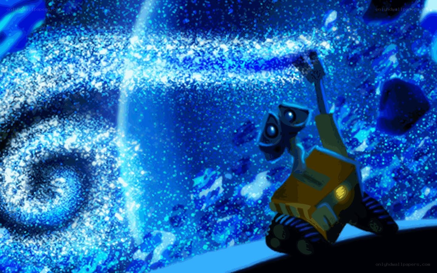 Wall-E in a blue void