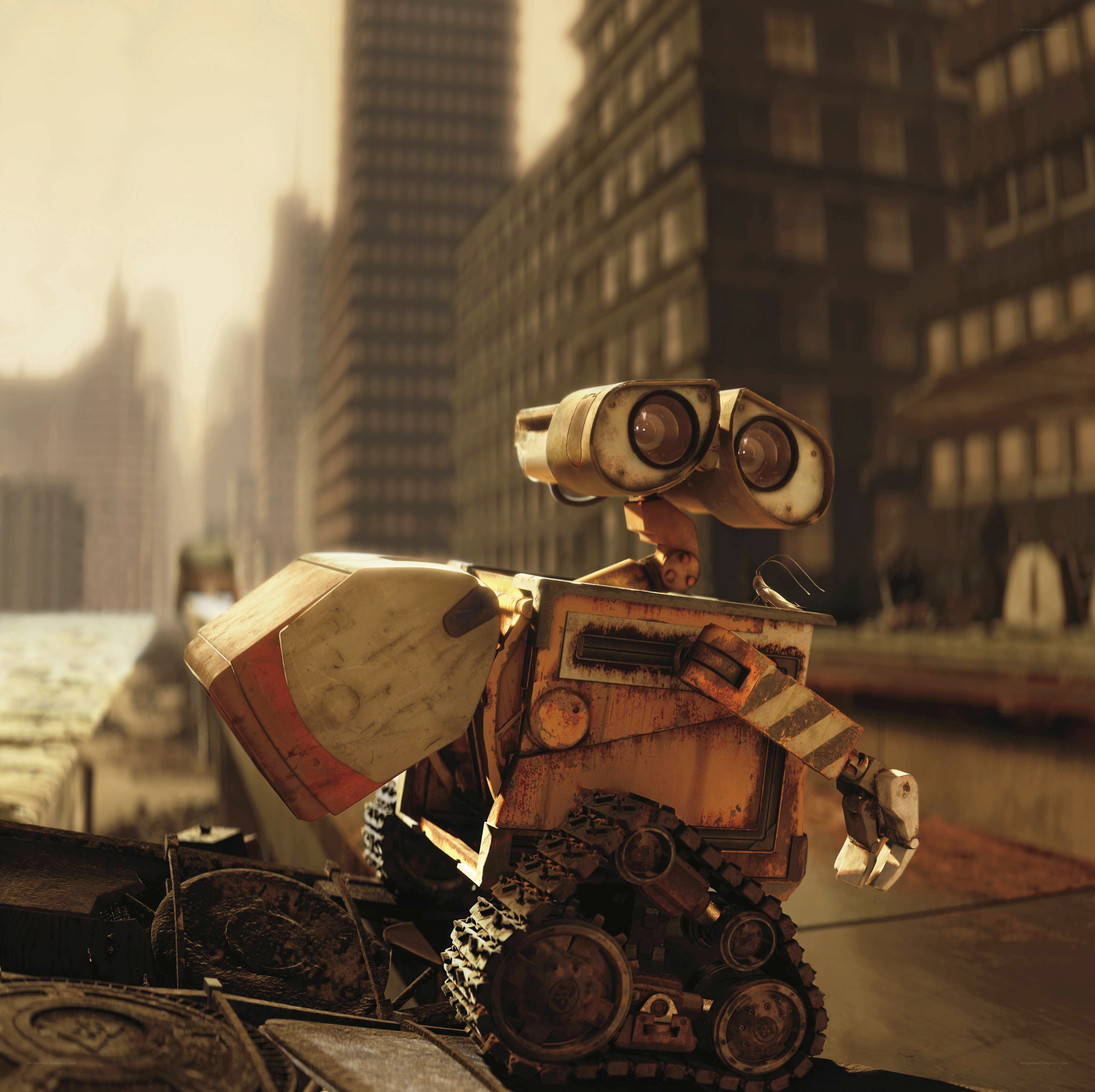 Wall-E in a cityscape