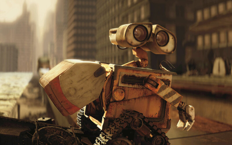 Wall-E in a cityscape