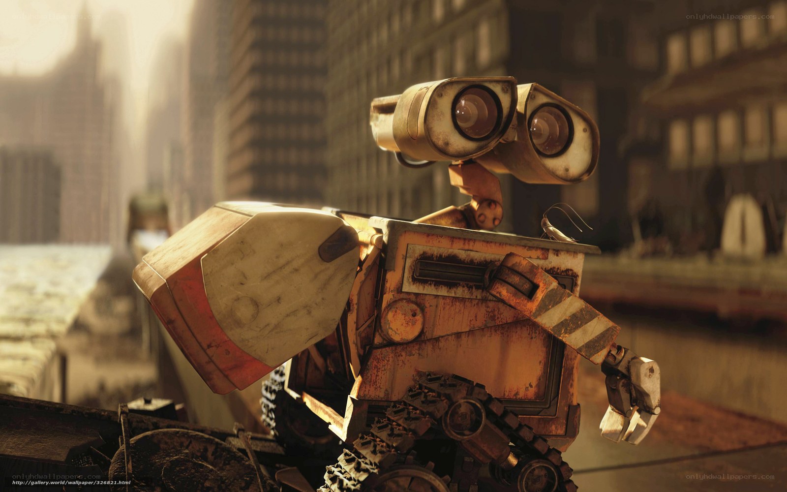 Wall-E in a cityscape