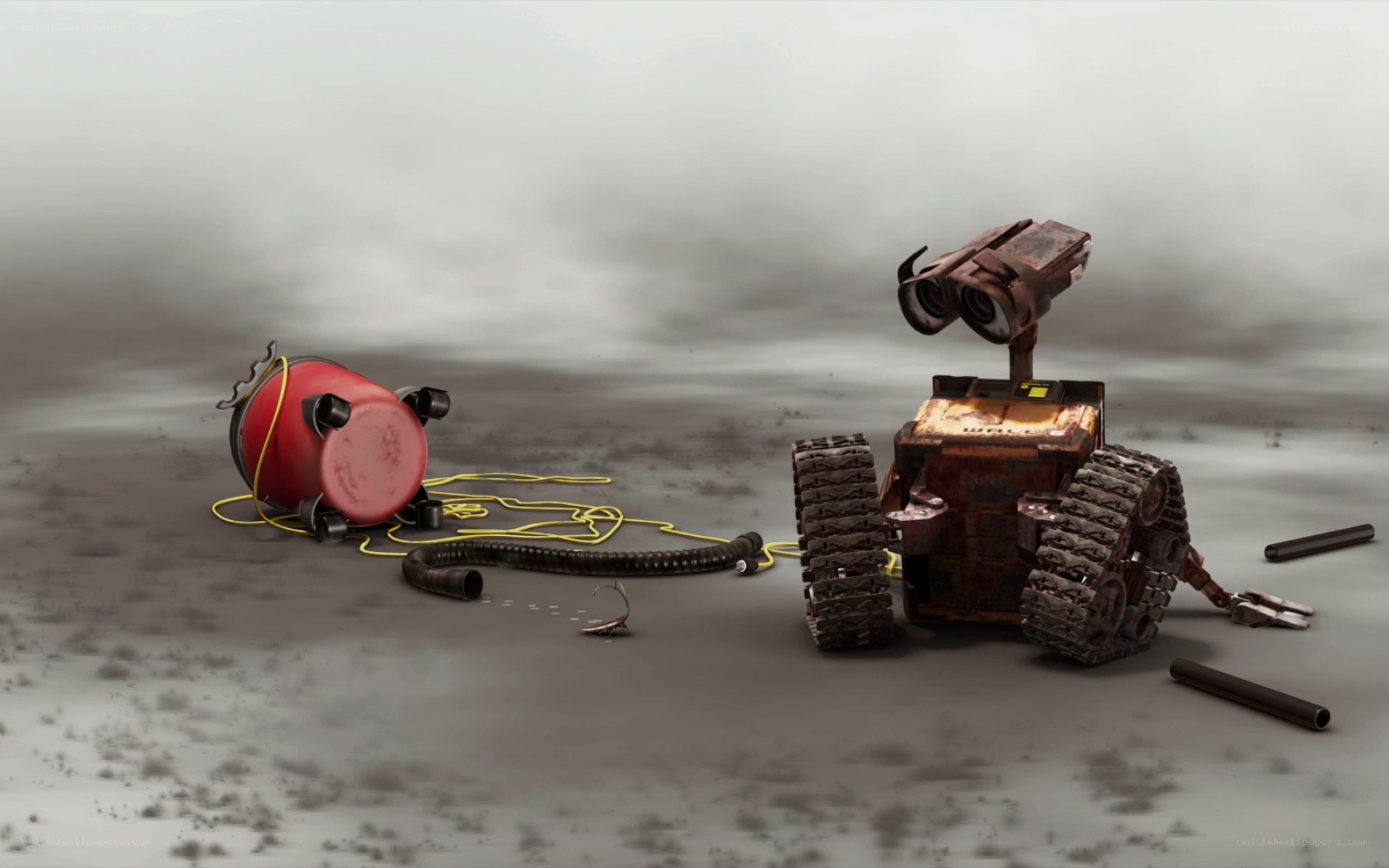Wall-E in a desolate landscape