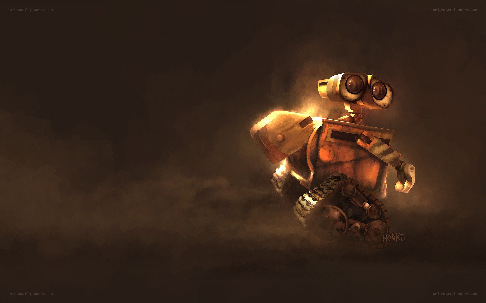 Wall-E in a dusty scene