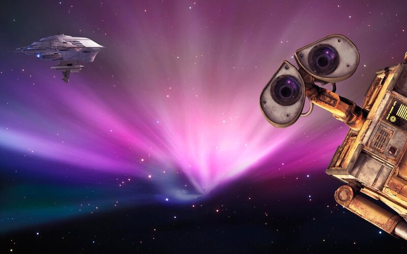 Wall-E in space with spaceship
