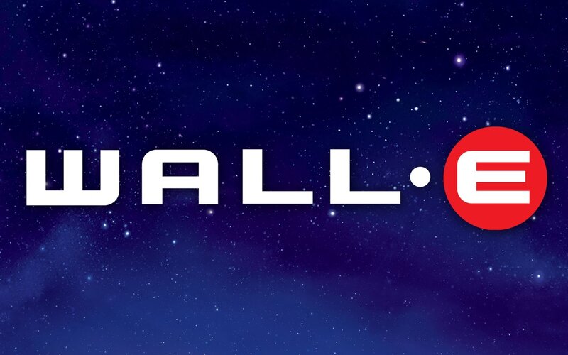 Wall-E logo on starry background