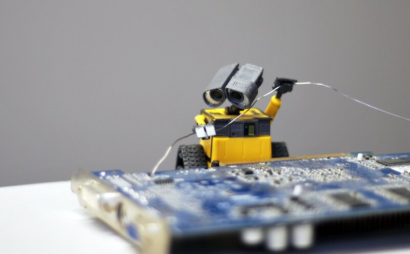Wall-E robot on circuit board