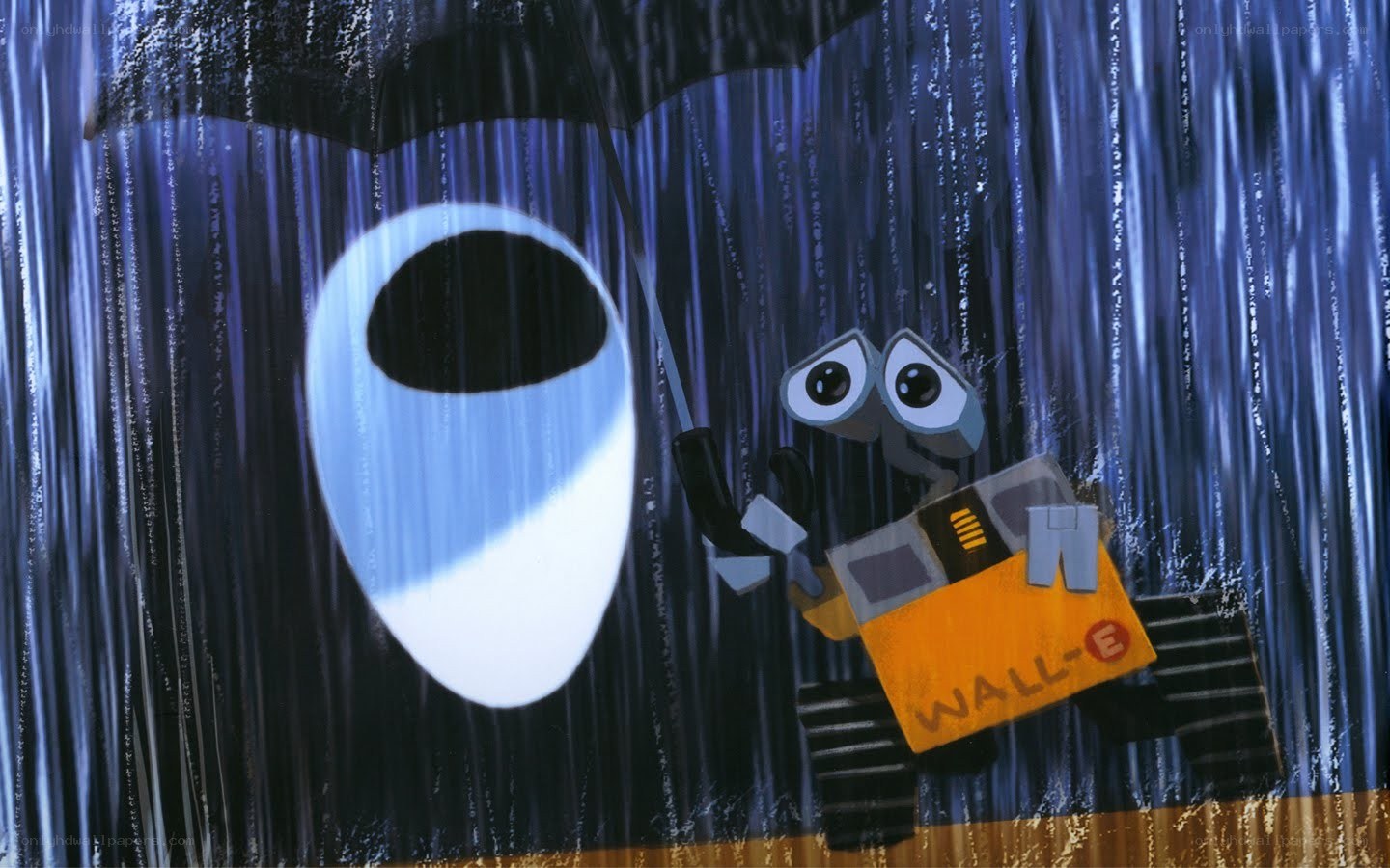 Wall-E under an umbrella