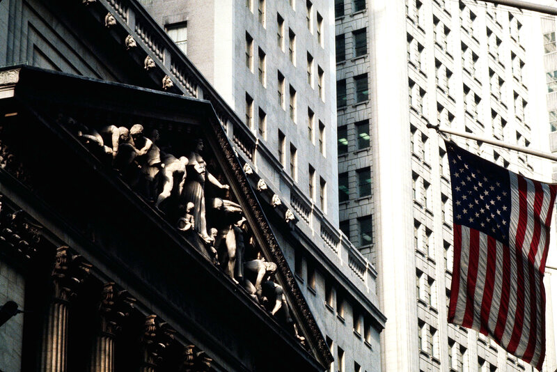 Wall Street building with American flag
