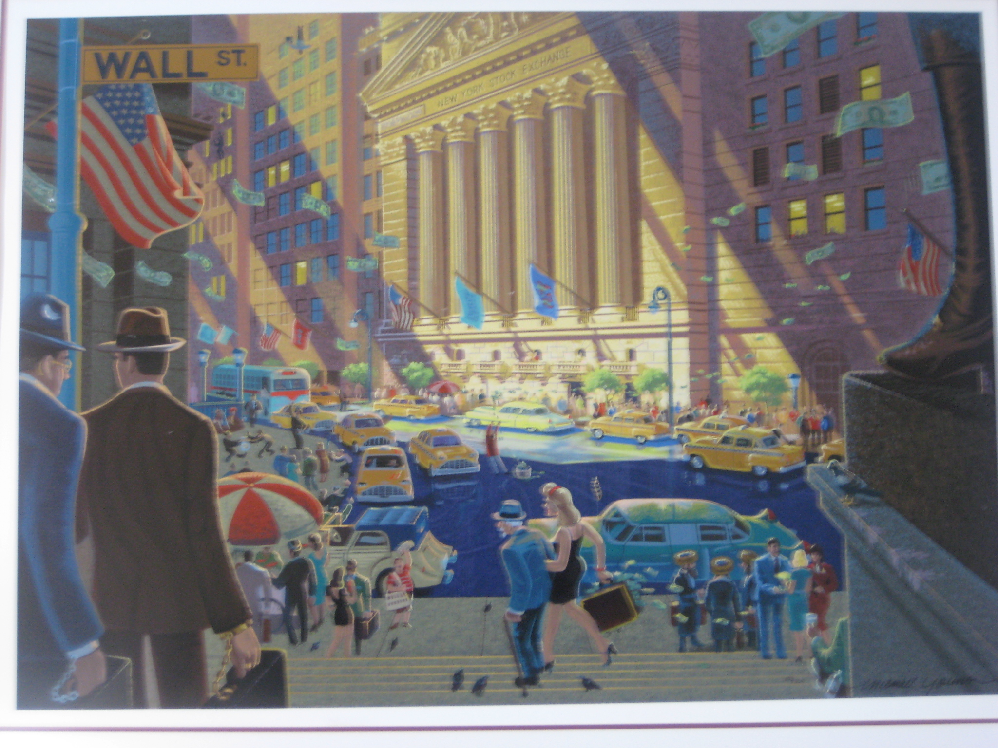 Wall Street bustling scene