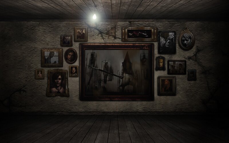 Wall with Framed Portraits