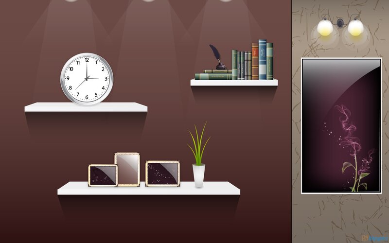 Wall with Shelves and Clock