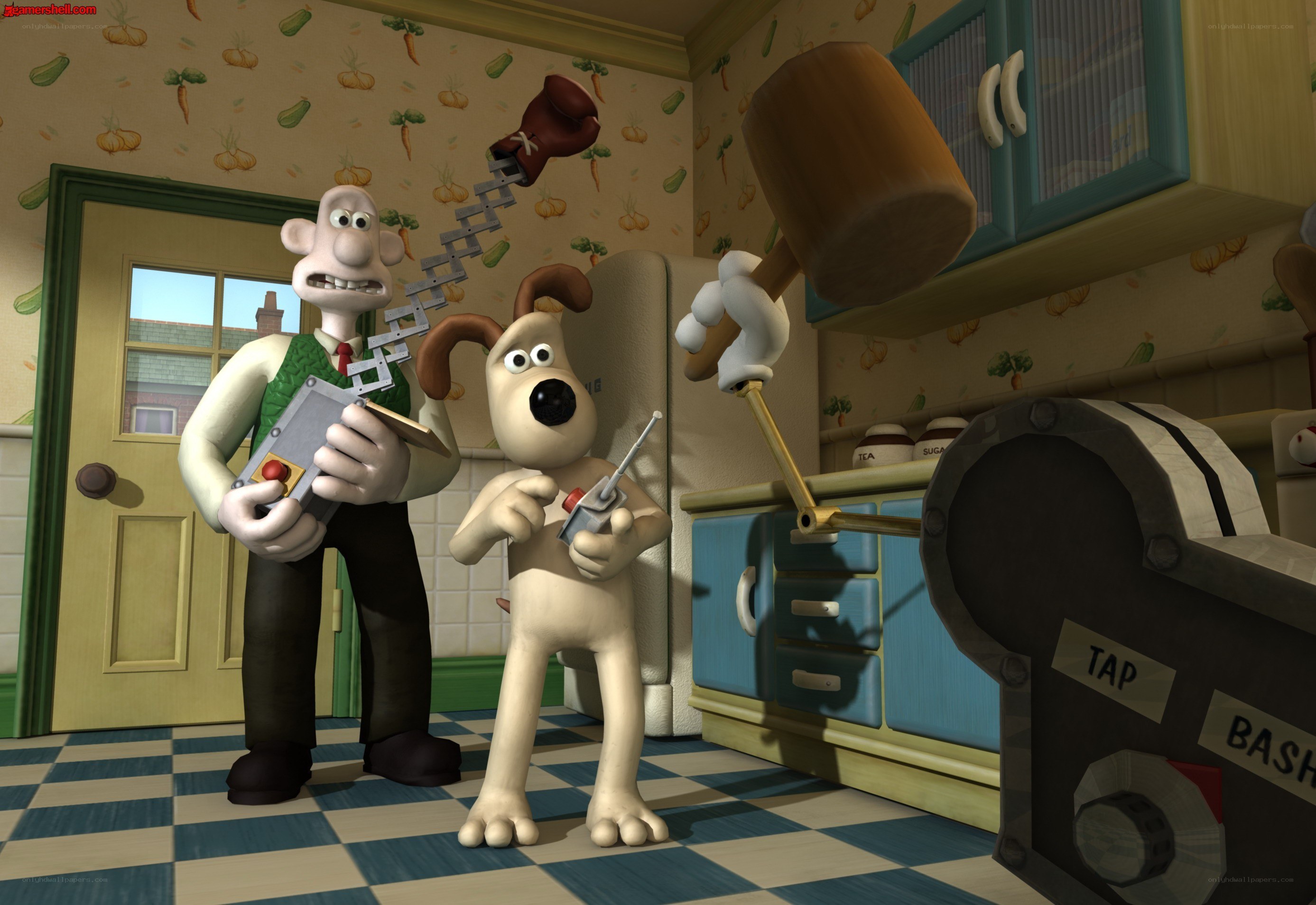Wallace and Gromit in the kitchen