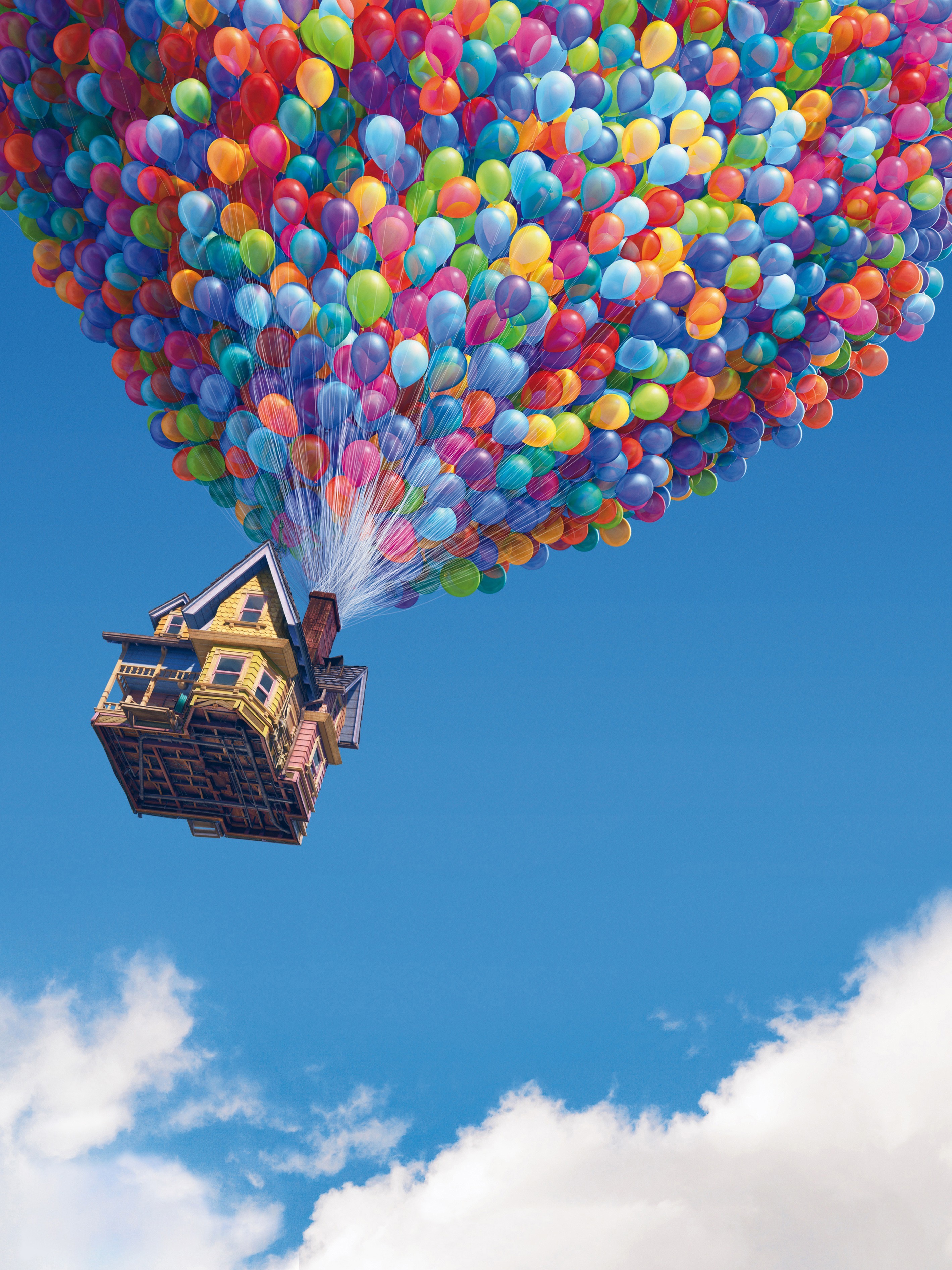 Летающий шарик дома. Дом на шариках. Вверх. Домик с шарами.