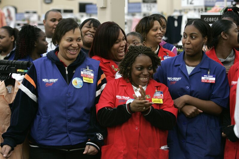 Walmart employees celebrating