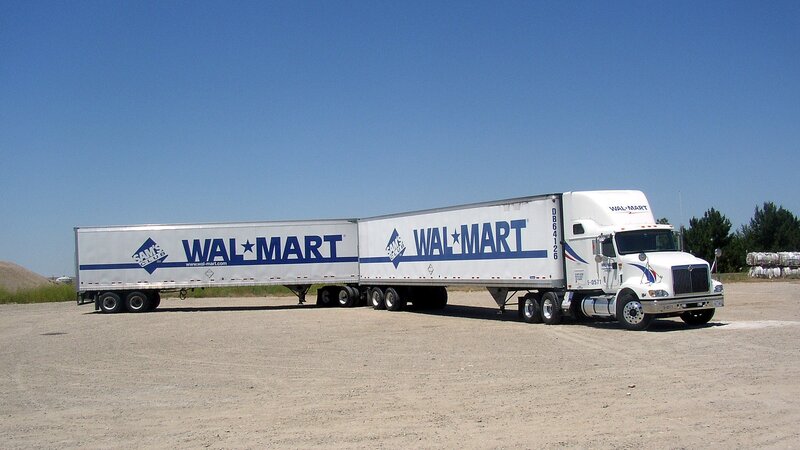 Walmart semi-truck with double trailers