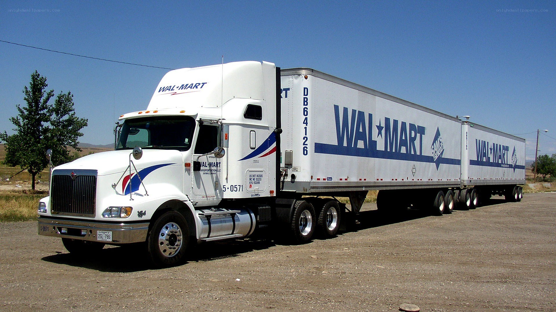 Walmart semi-truck with double trailers