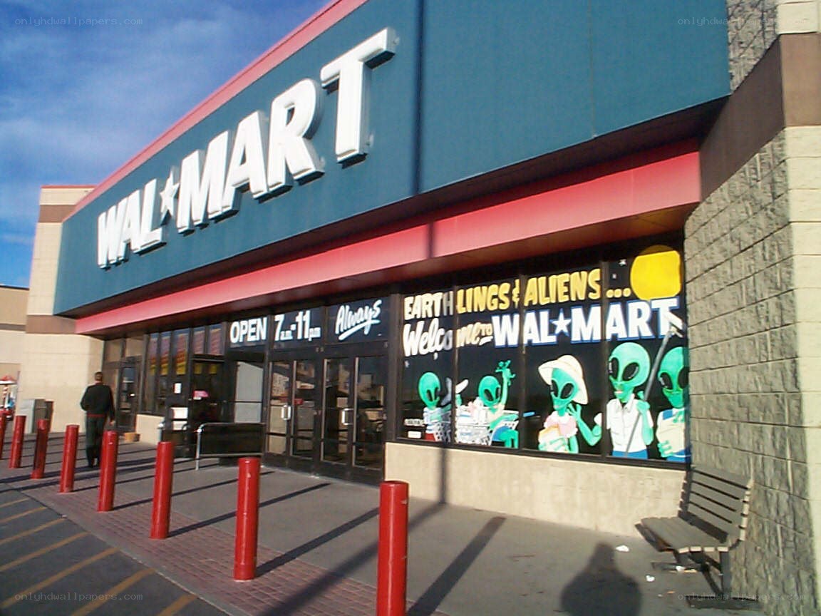 Walmart storefront with alien mural