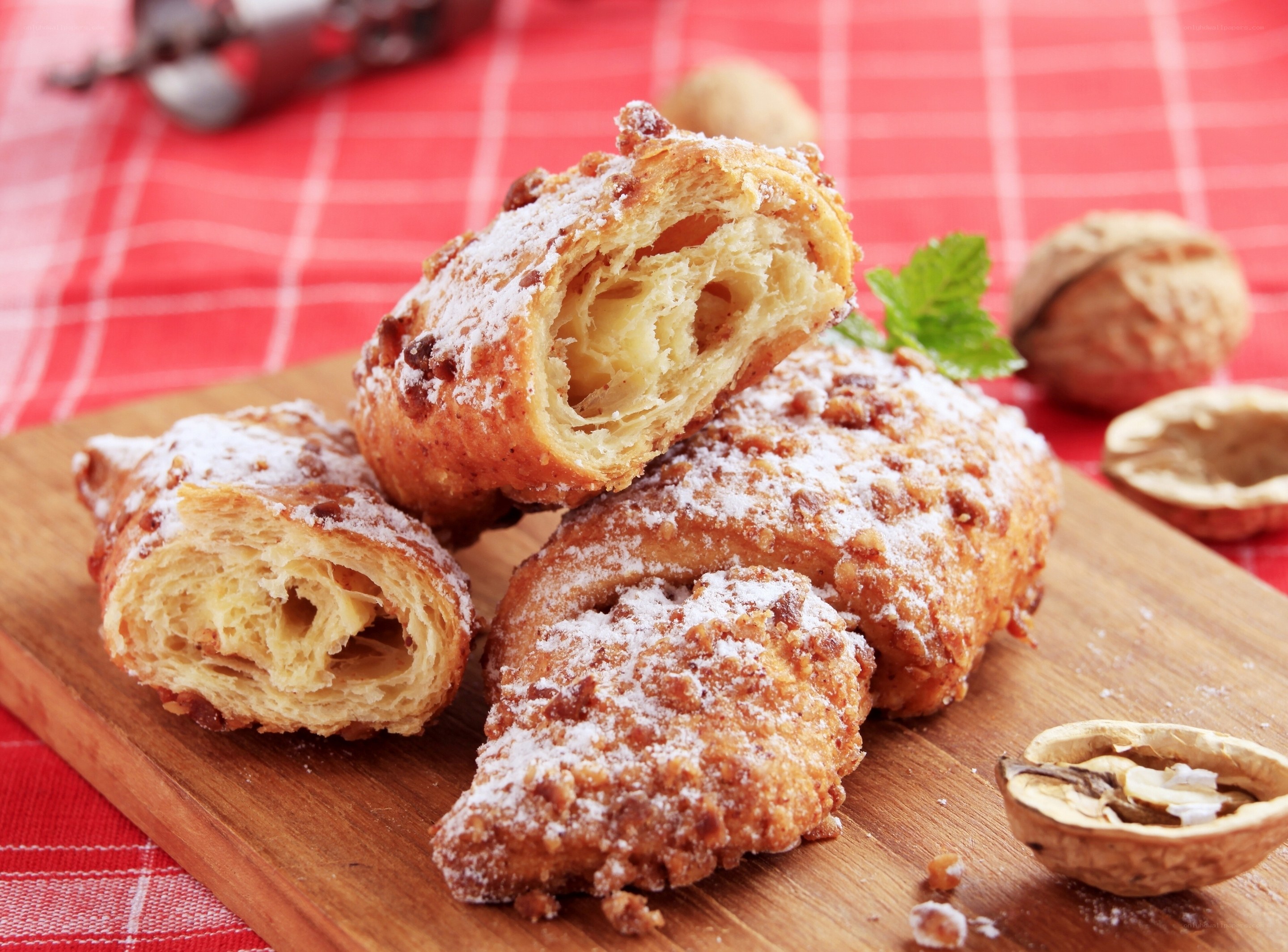 Walnut croissants on wood