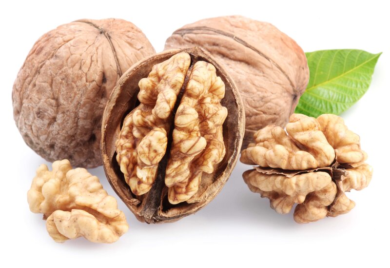 Walnuts and leaves
