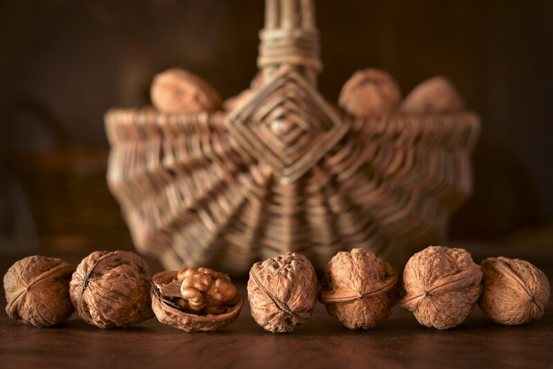 Walnuts in a Basket — Brown, Calm