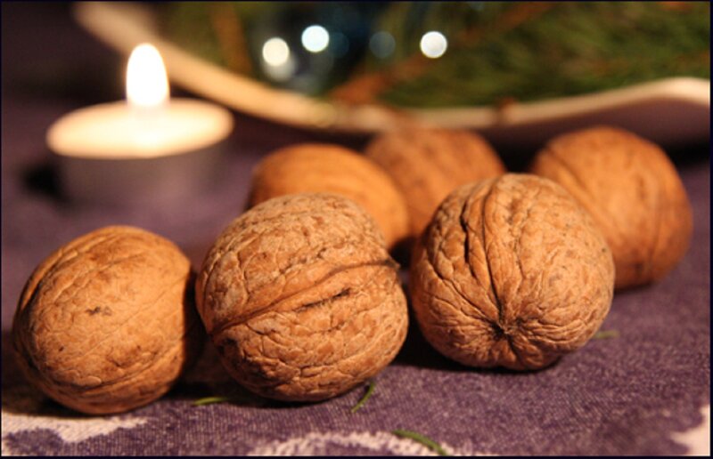 Walnuts on Purple Cloth