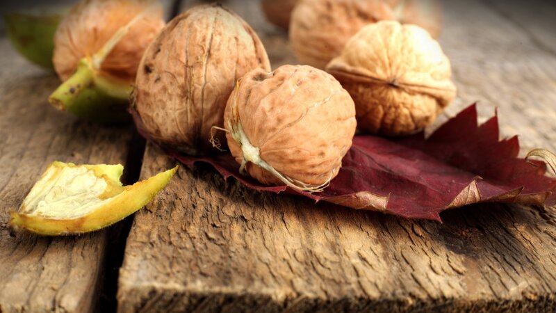 Walnuts on Wooden Surface — Brown