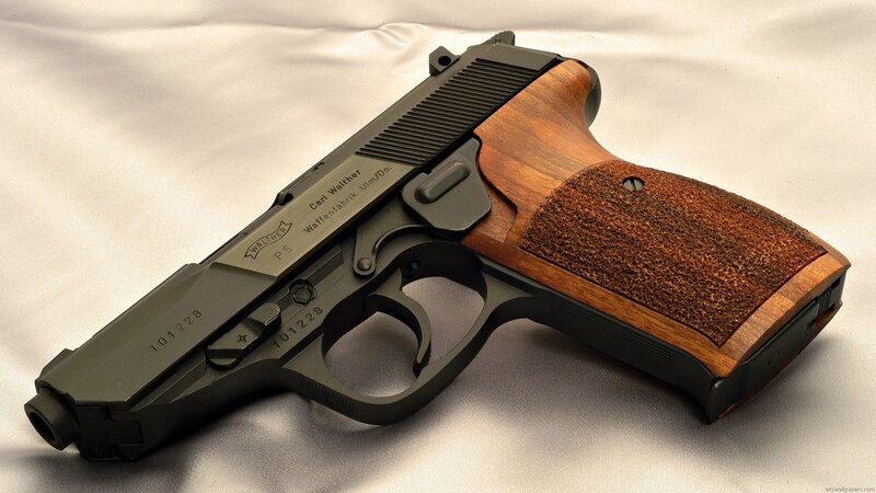 Walther P5 pistol with wooden grip