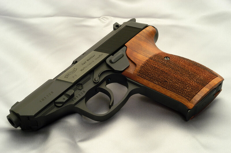 Walther P5 pistol with wooden grip