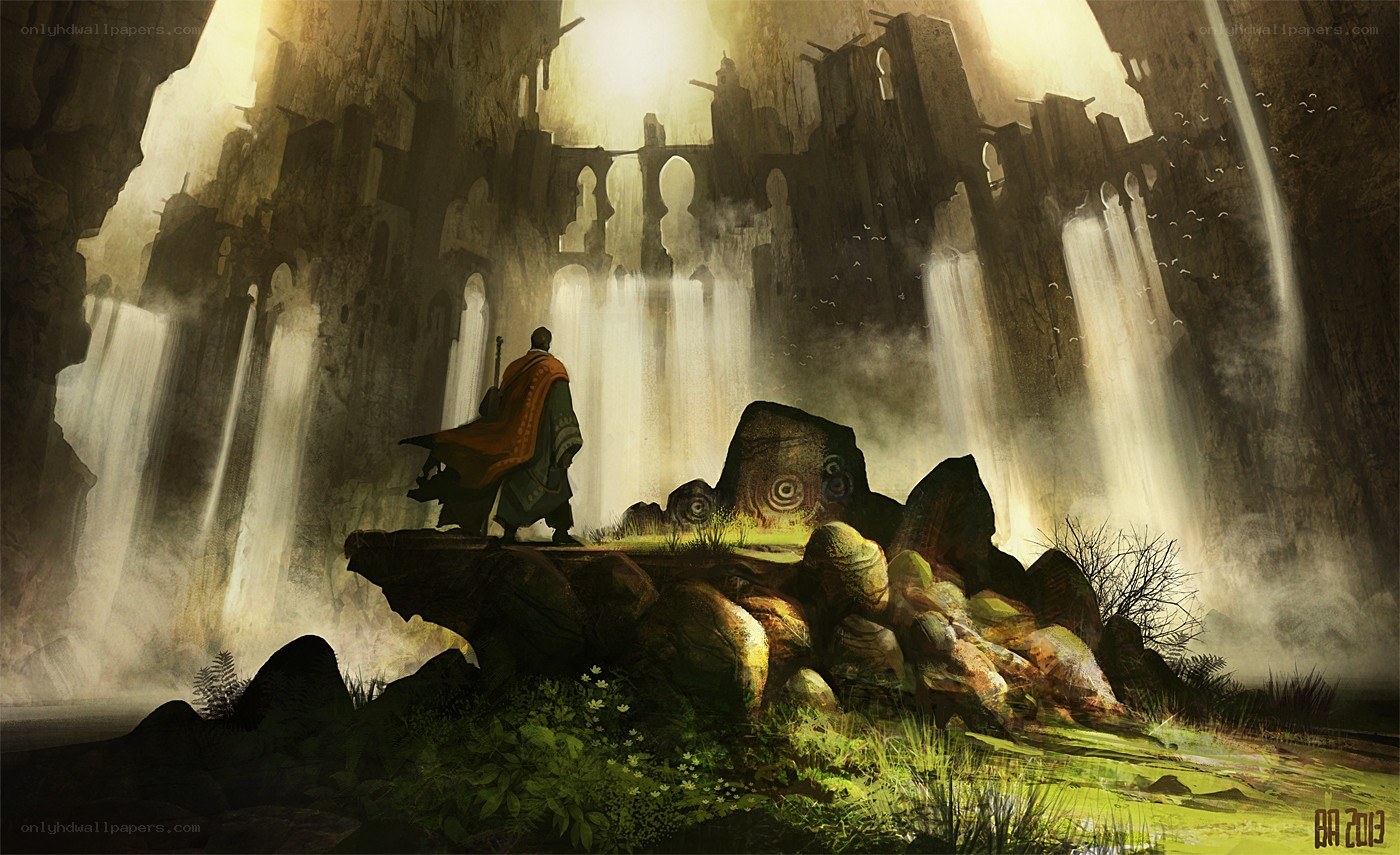 Wanderer in a ruined temple