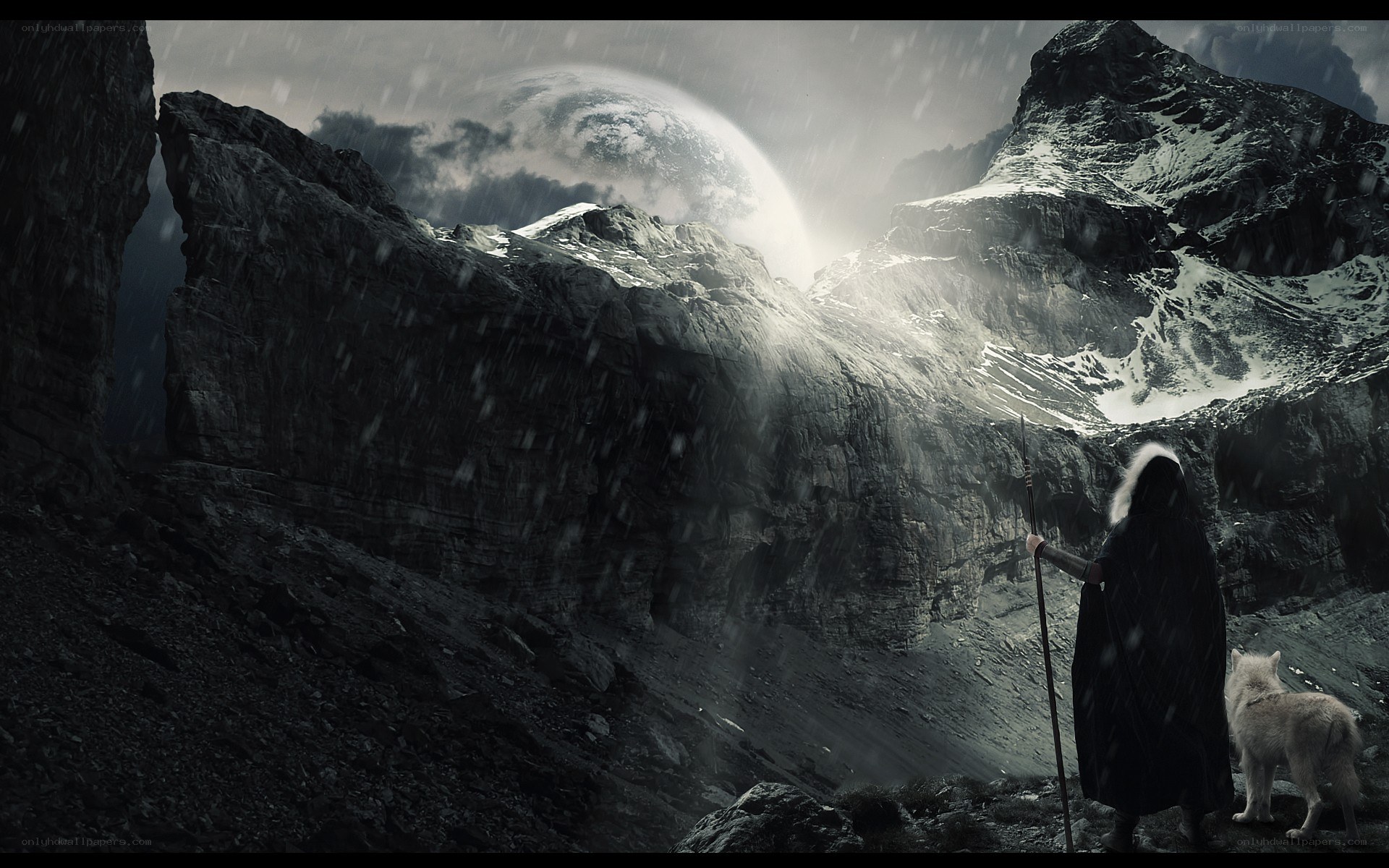 Wanderer in a snowy mountain