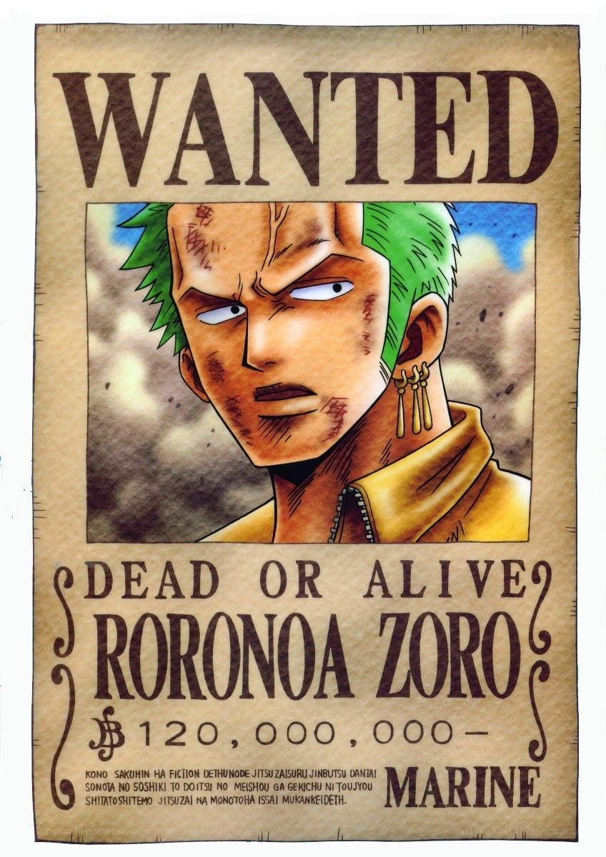 Wanted poster for Roronoa Zoro