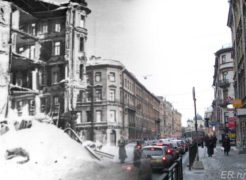 War-damaged building in city street