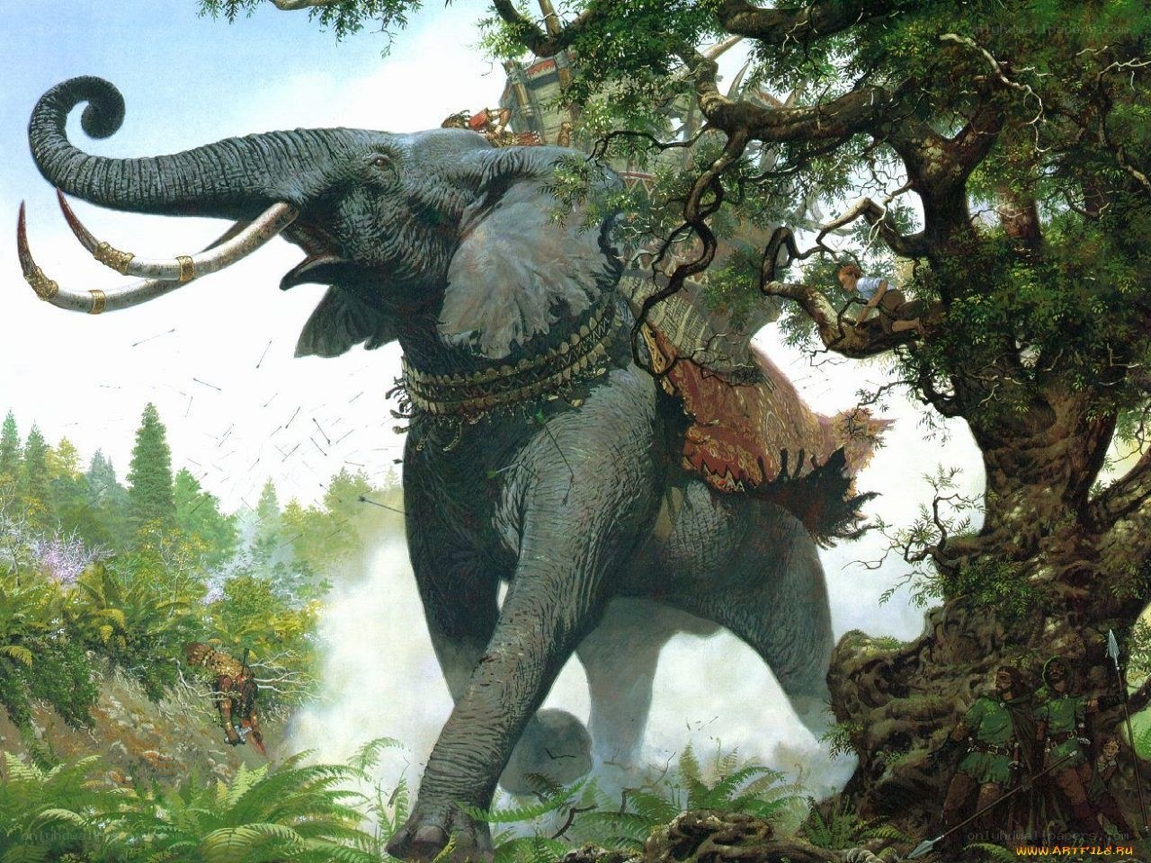 War elephant in jungle battle