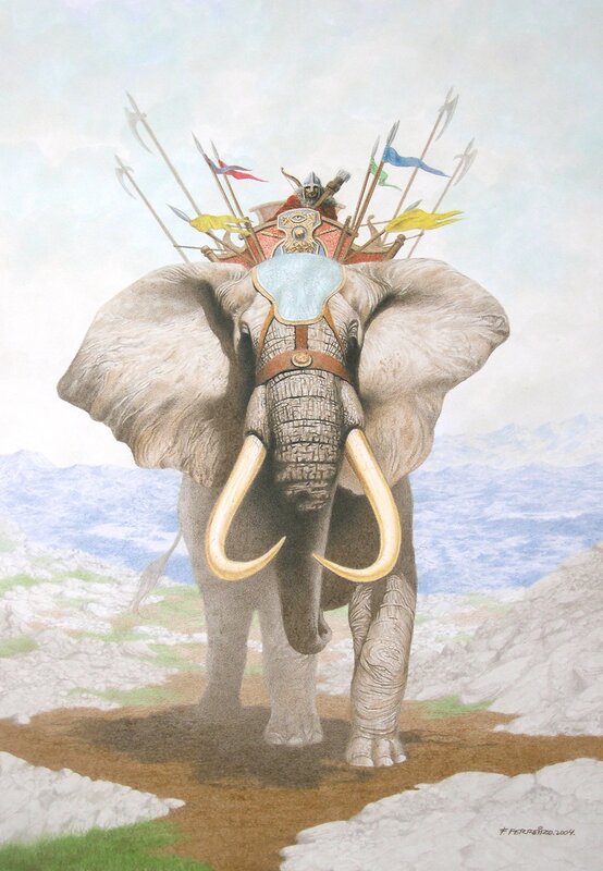 War elephant in mountain pass
