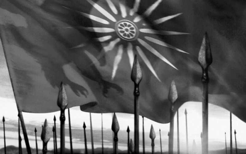 War flag and spears