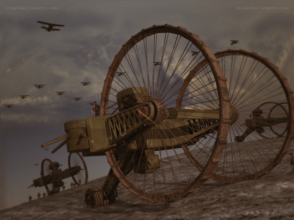 War machines on a battlefield