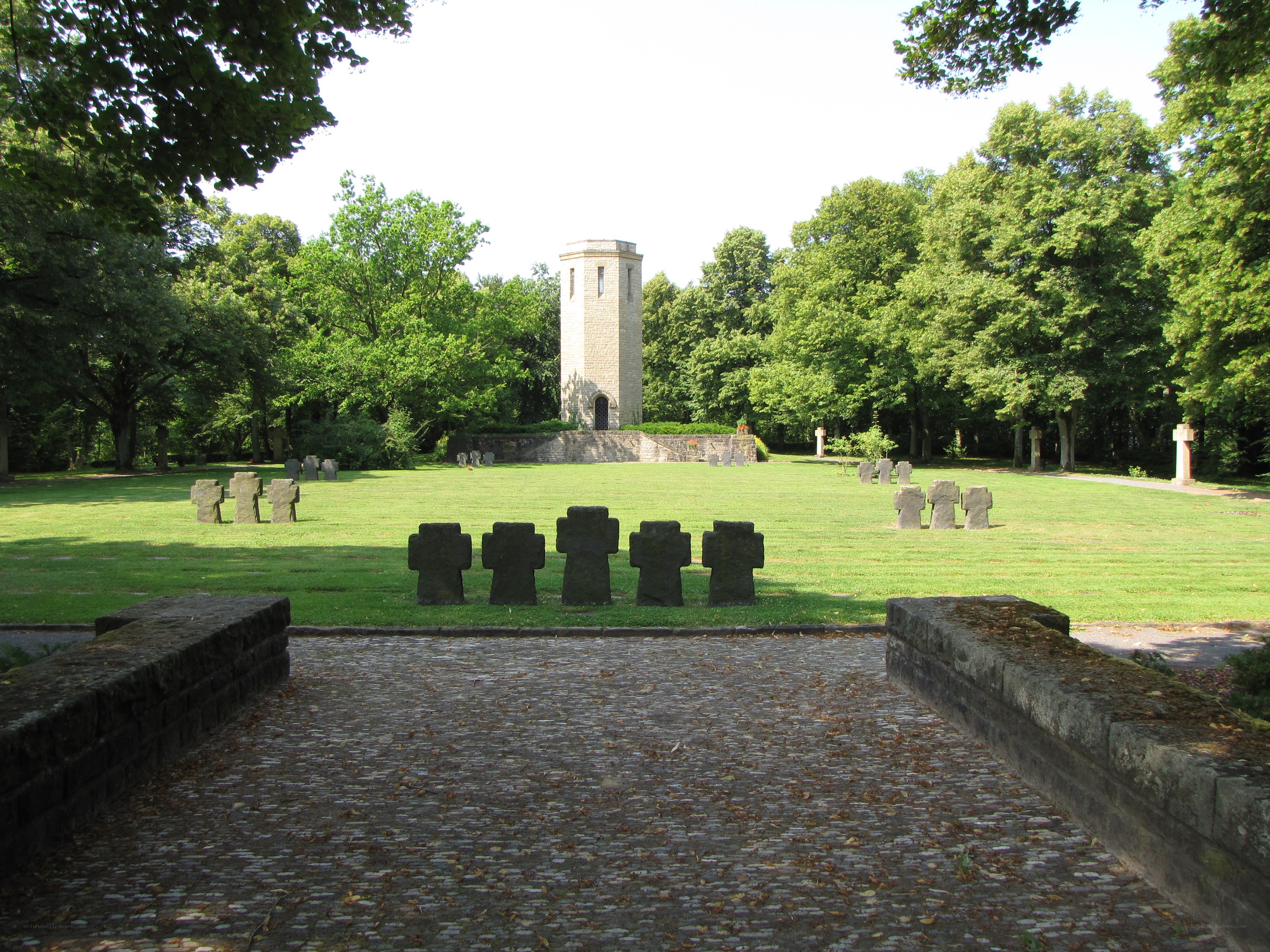 War memorial with stone crosses