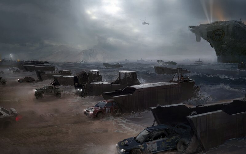 War-torn beach assault