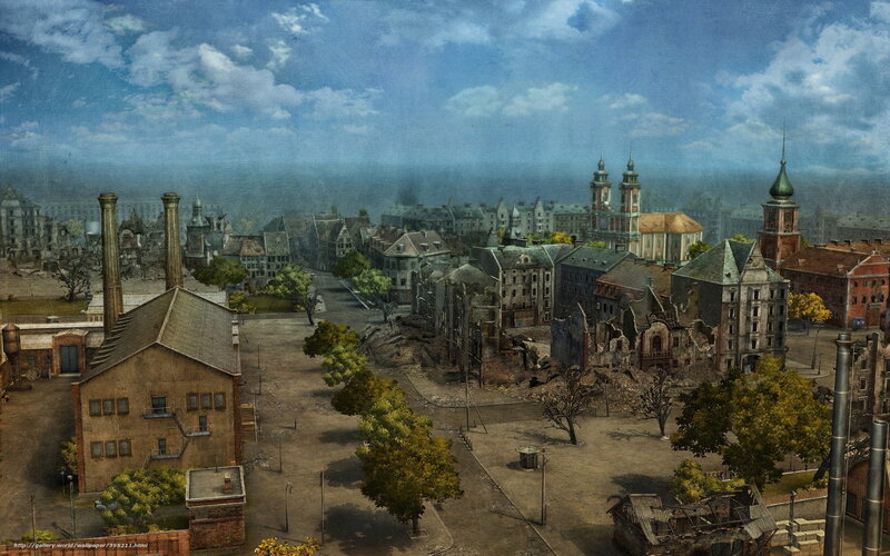 War-torn cityscape view