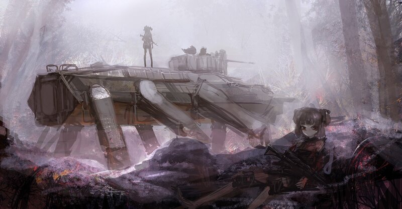 War-torn forest with mechs