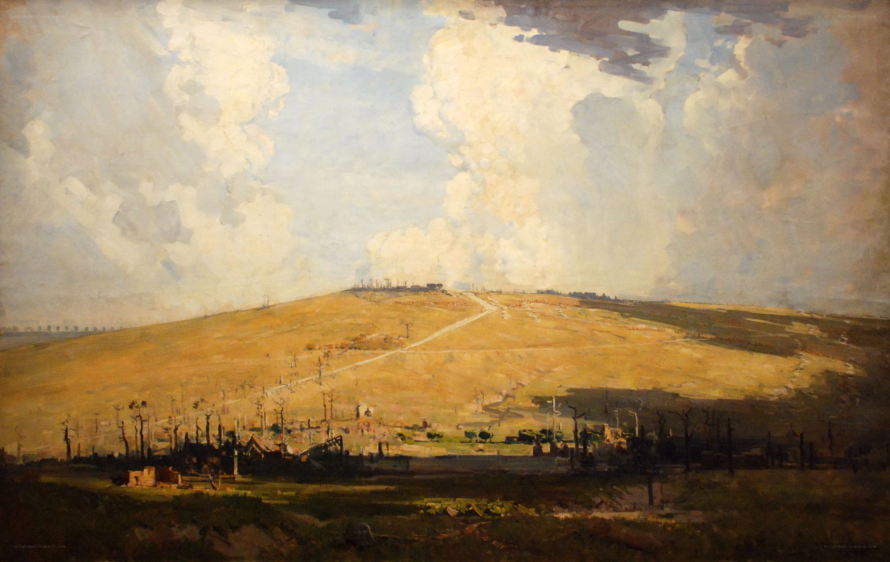 War-torn landscape painting