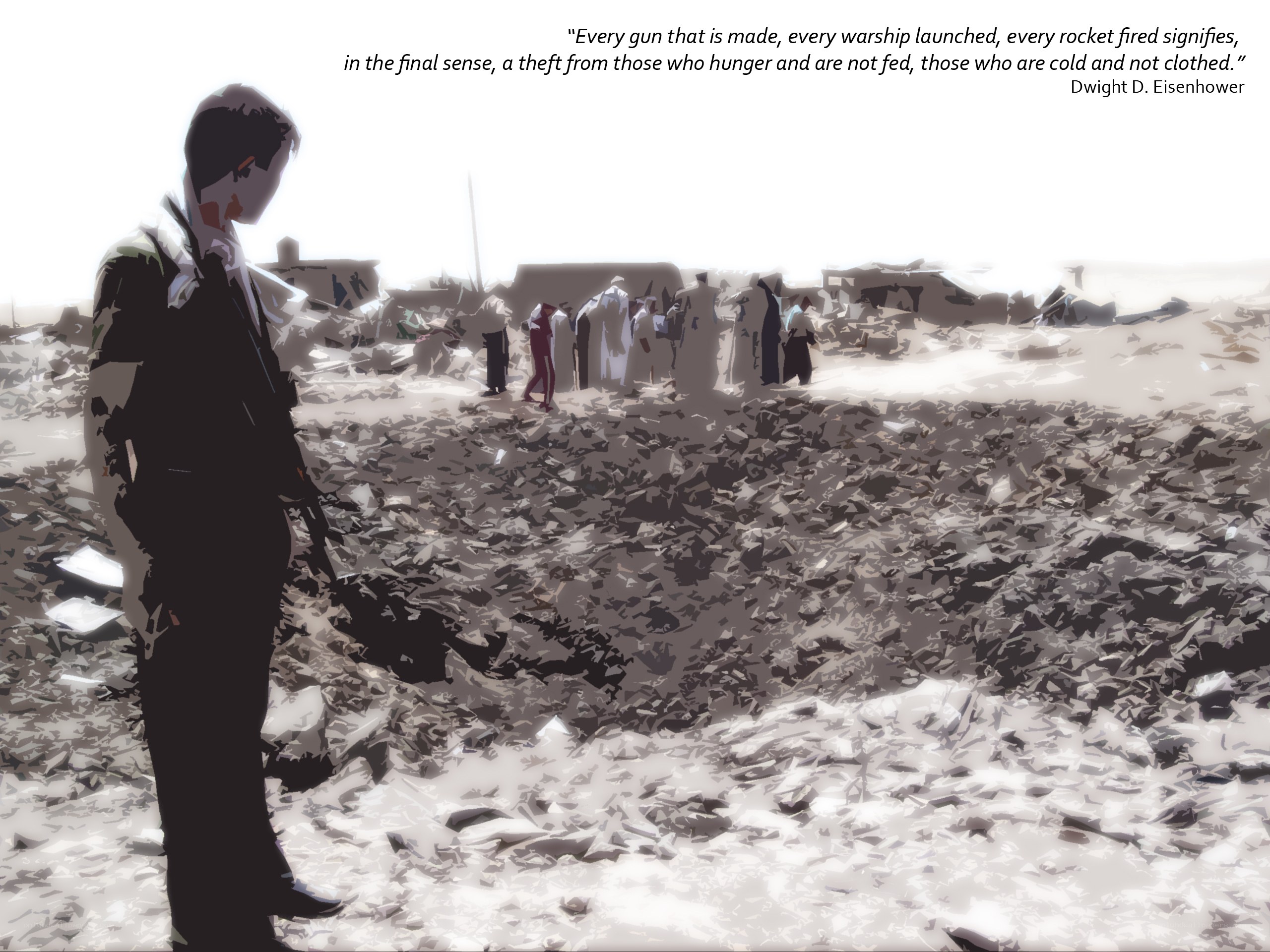 War-torn landscape with quote