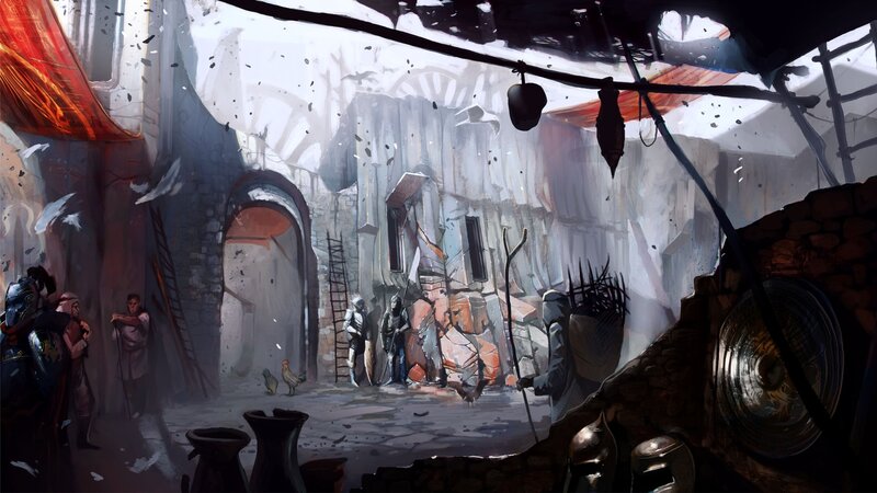 War-torn village scene