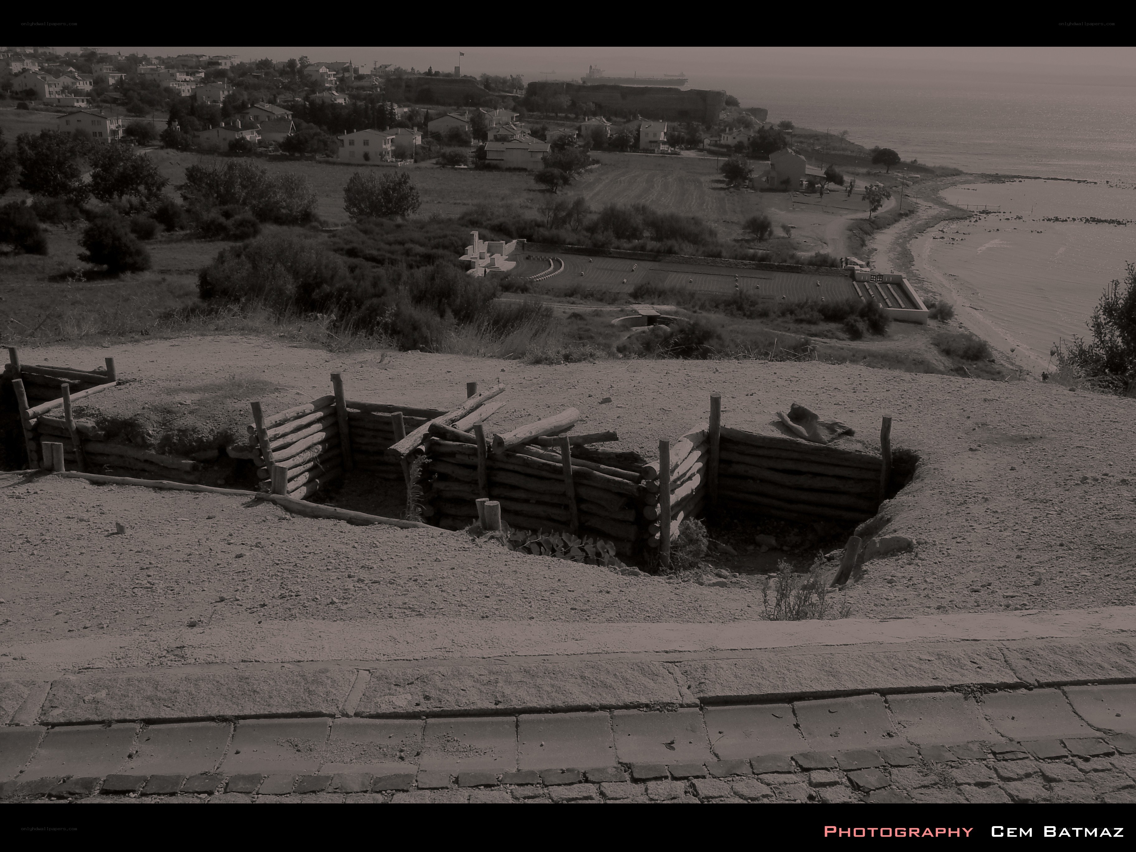 War Trenches Overlooking a Coastal Town