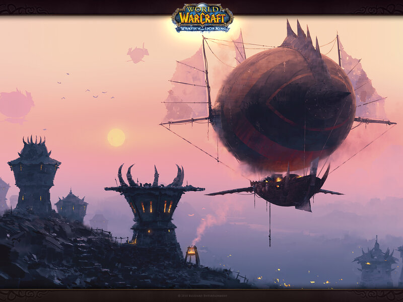 Warcraft airship at sunset