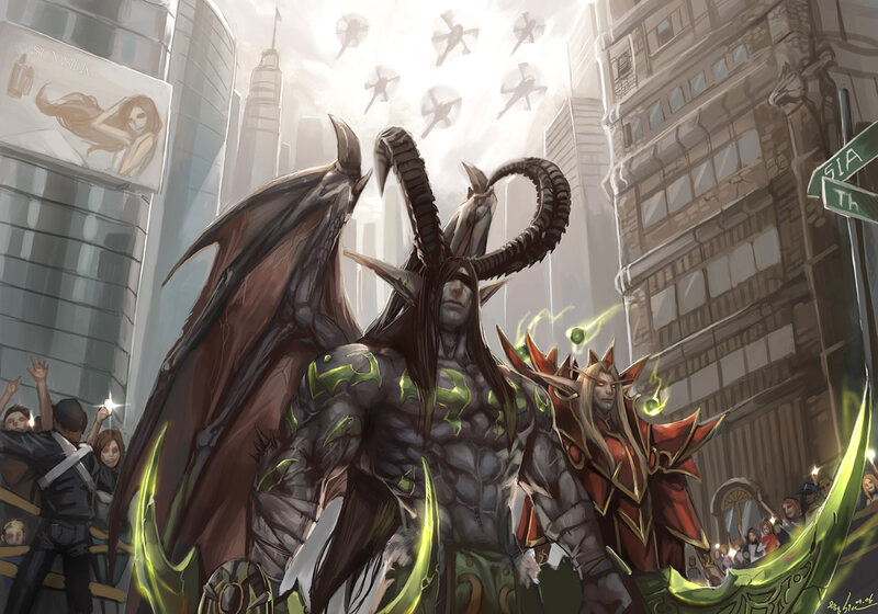 Warcraft characters in a city