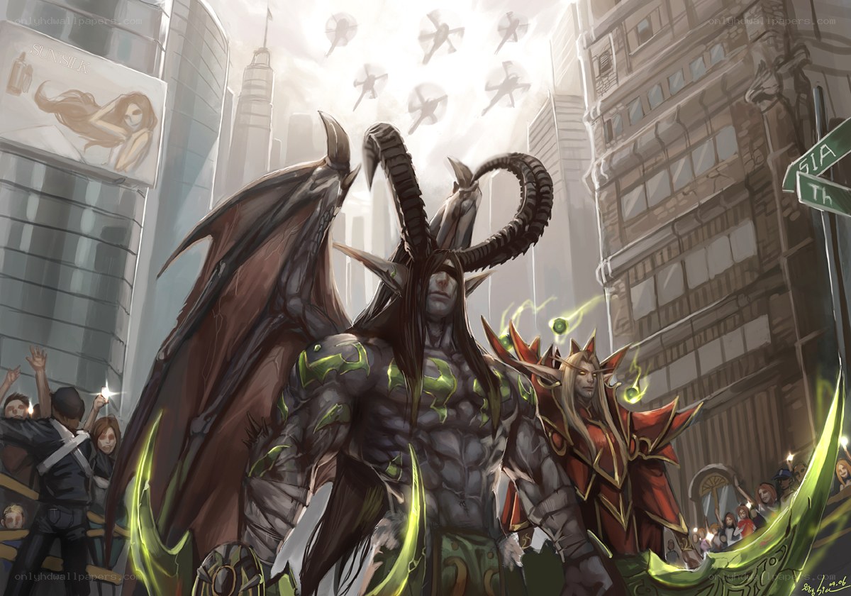 Warcraft characters in a city