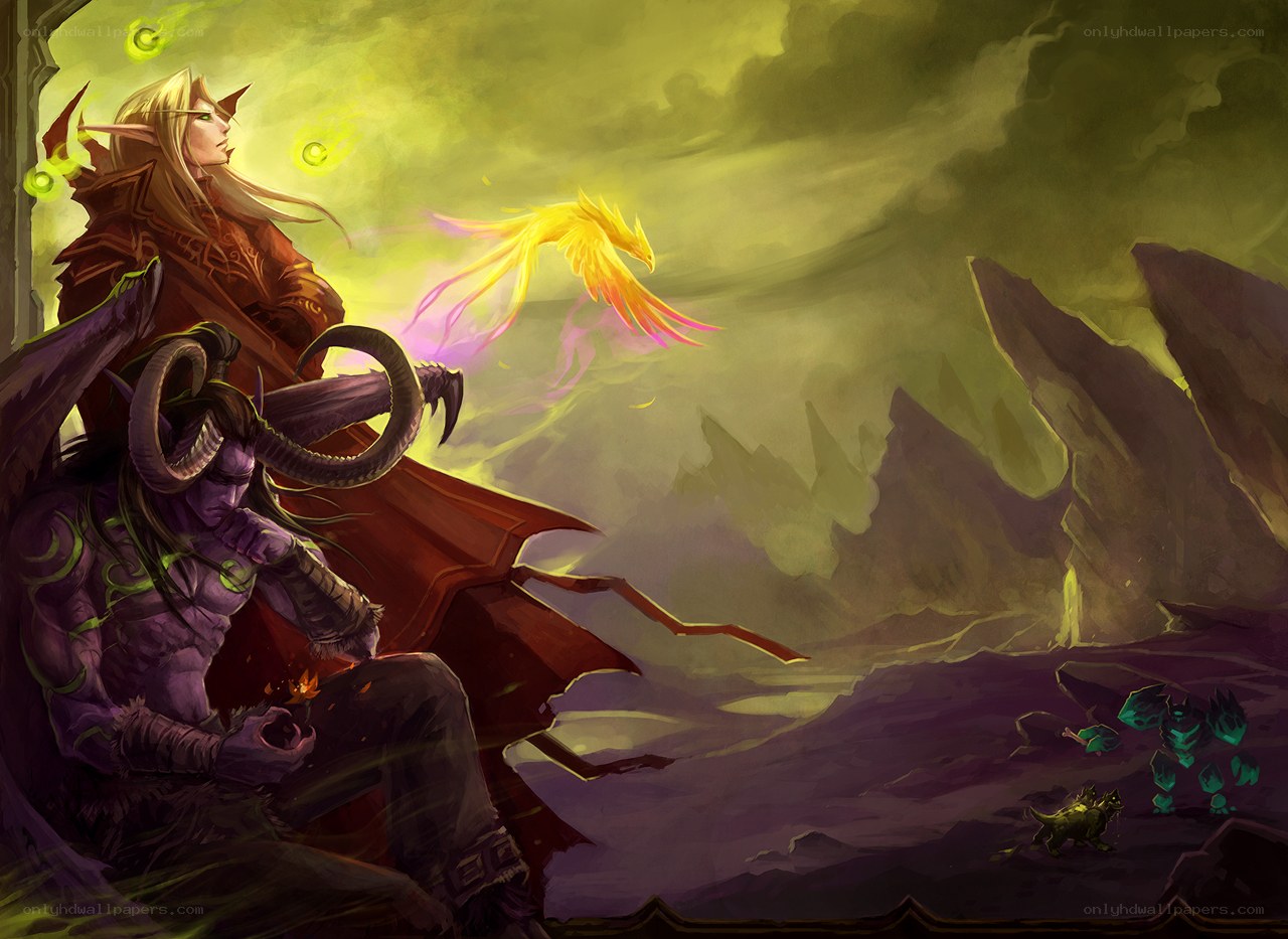 Warcraft characters in a mystical landscape