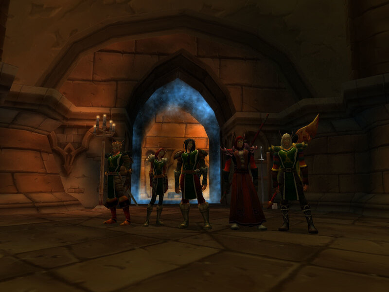 Warcraft characters in a stone hall