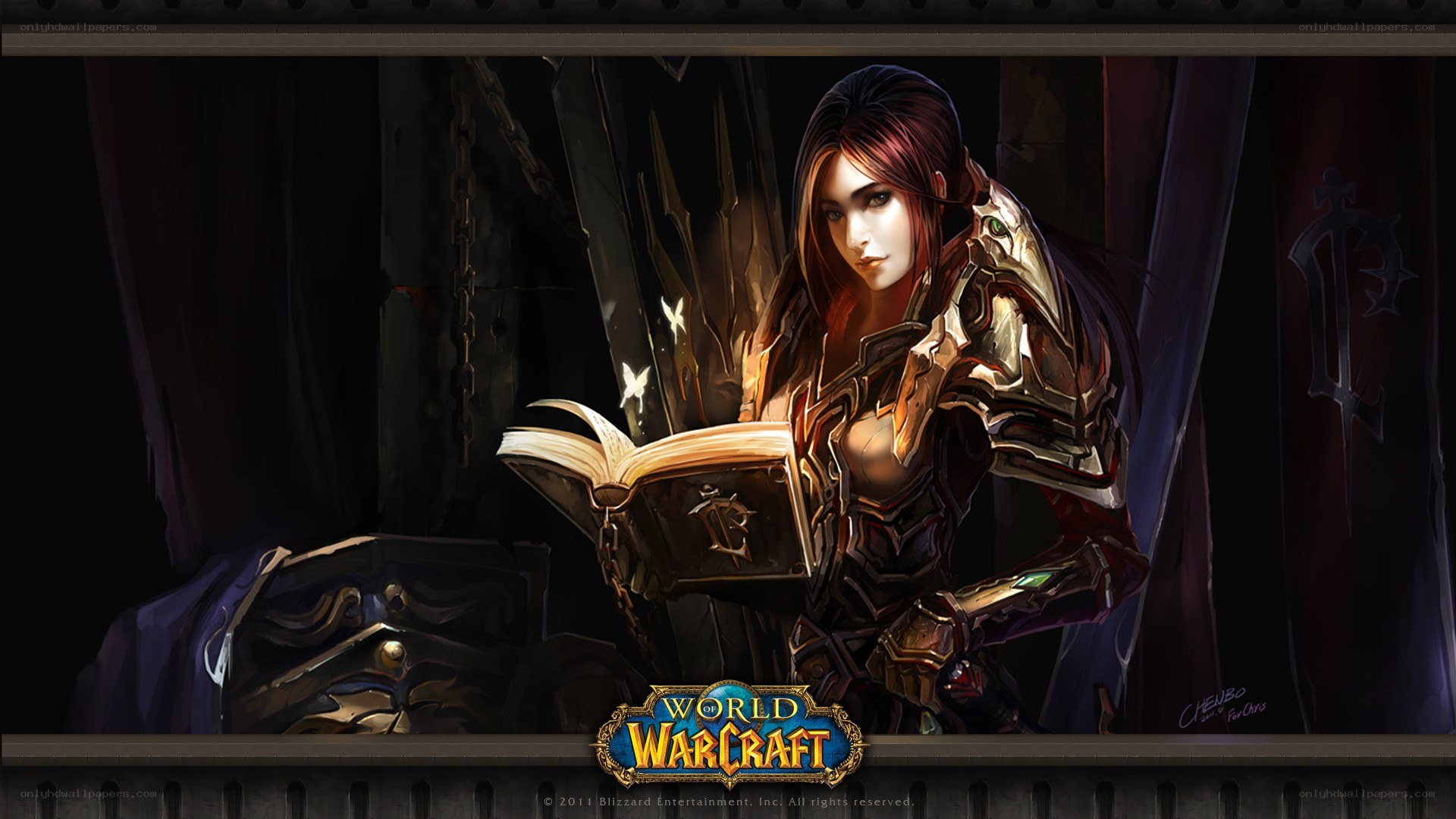 Warcraft female warrior reading